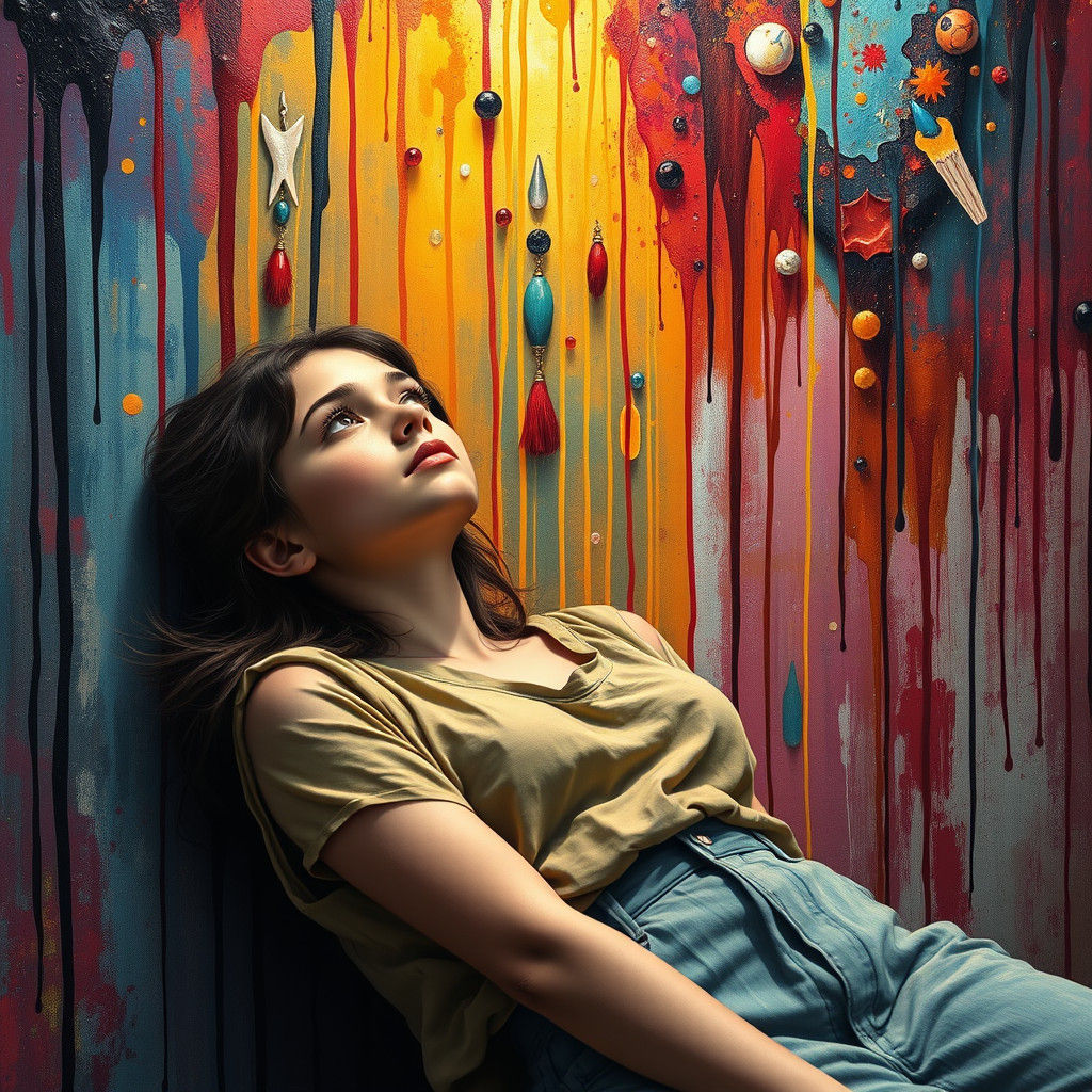 Teenager Gazing at a Dripping Matte Painting