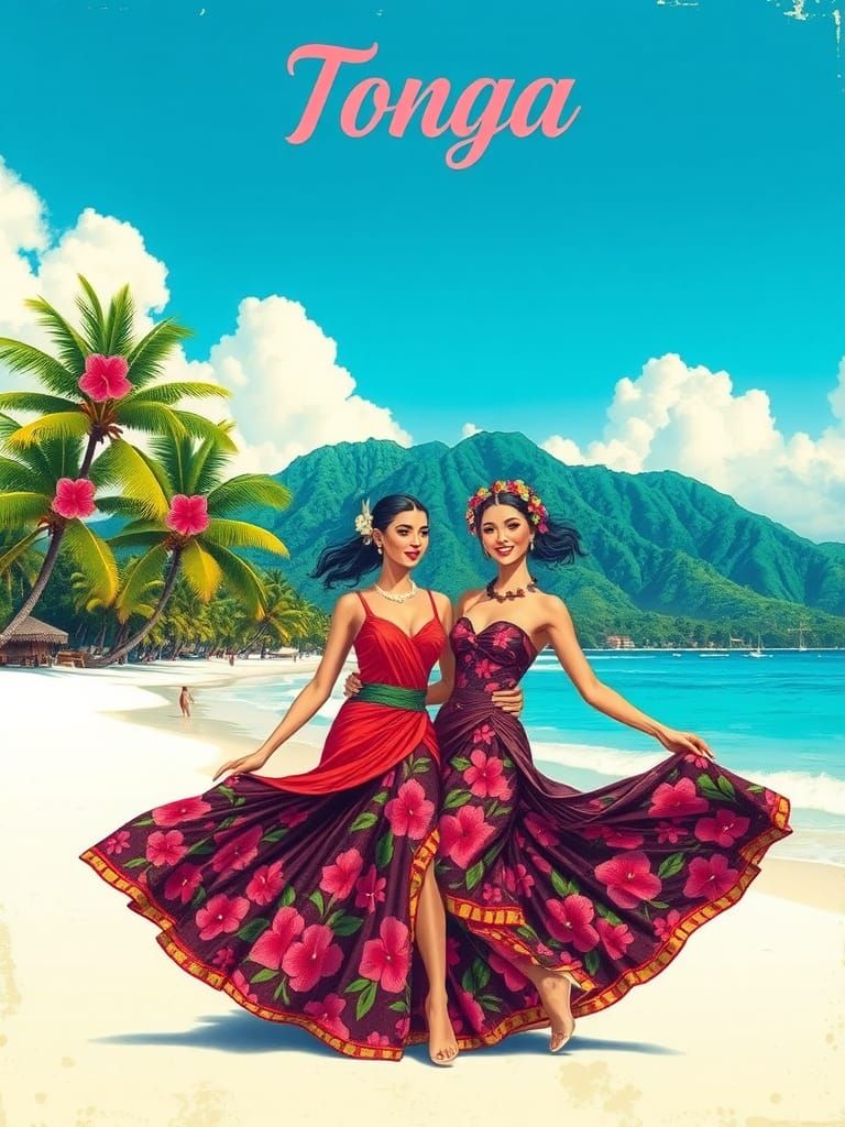 Tropical Tonga Paradise: Vintage Travel Poster Art