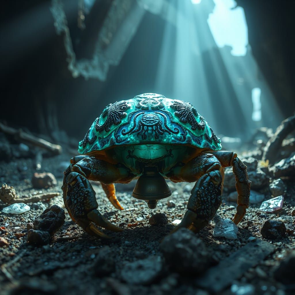 Hermit Crab in Sunken City Ruins with Bioluminescent Shell