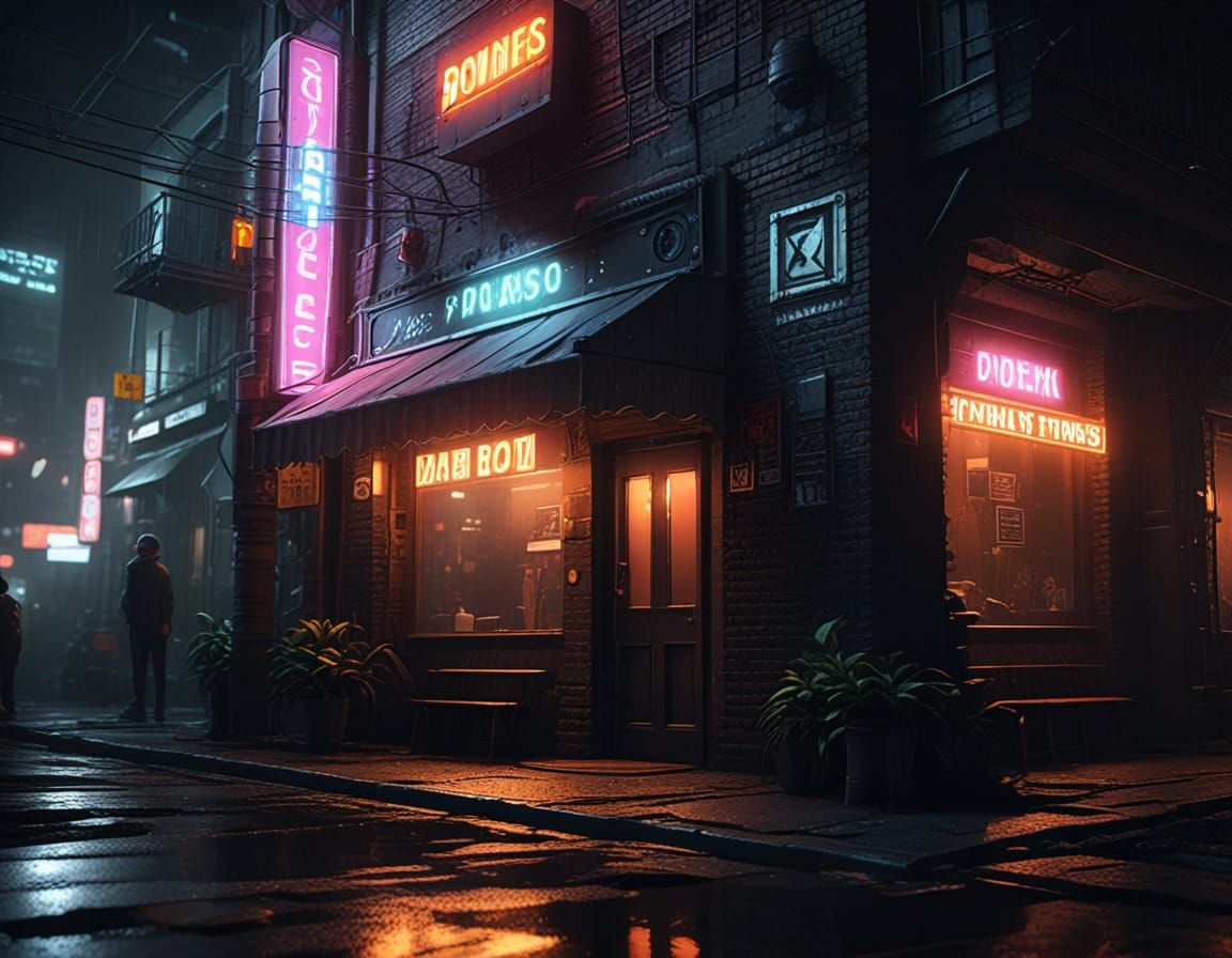 Hyperrealistic Nightclub Entrance in Neon-Lit Alleyway, Insp...