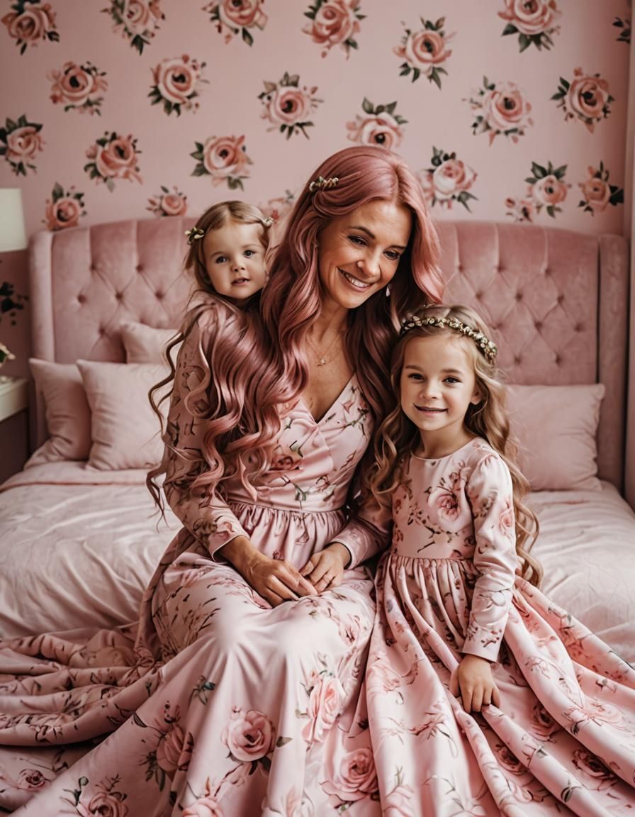 Mother and Child with Pink Hair in Nursery