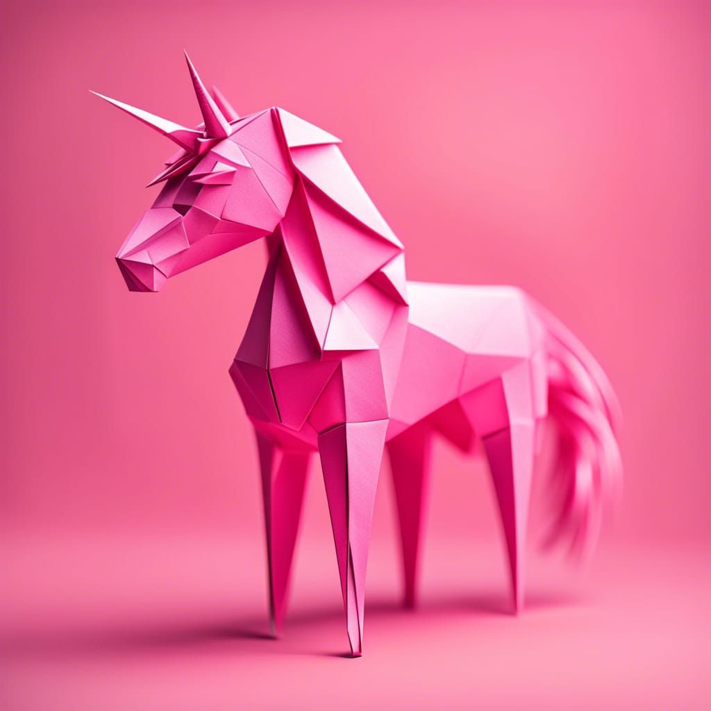 Pink Origami Unicorn Papercraft in 8K