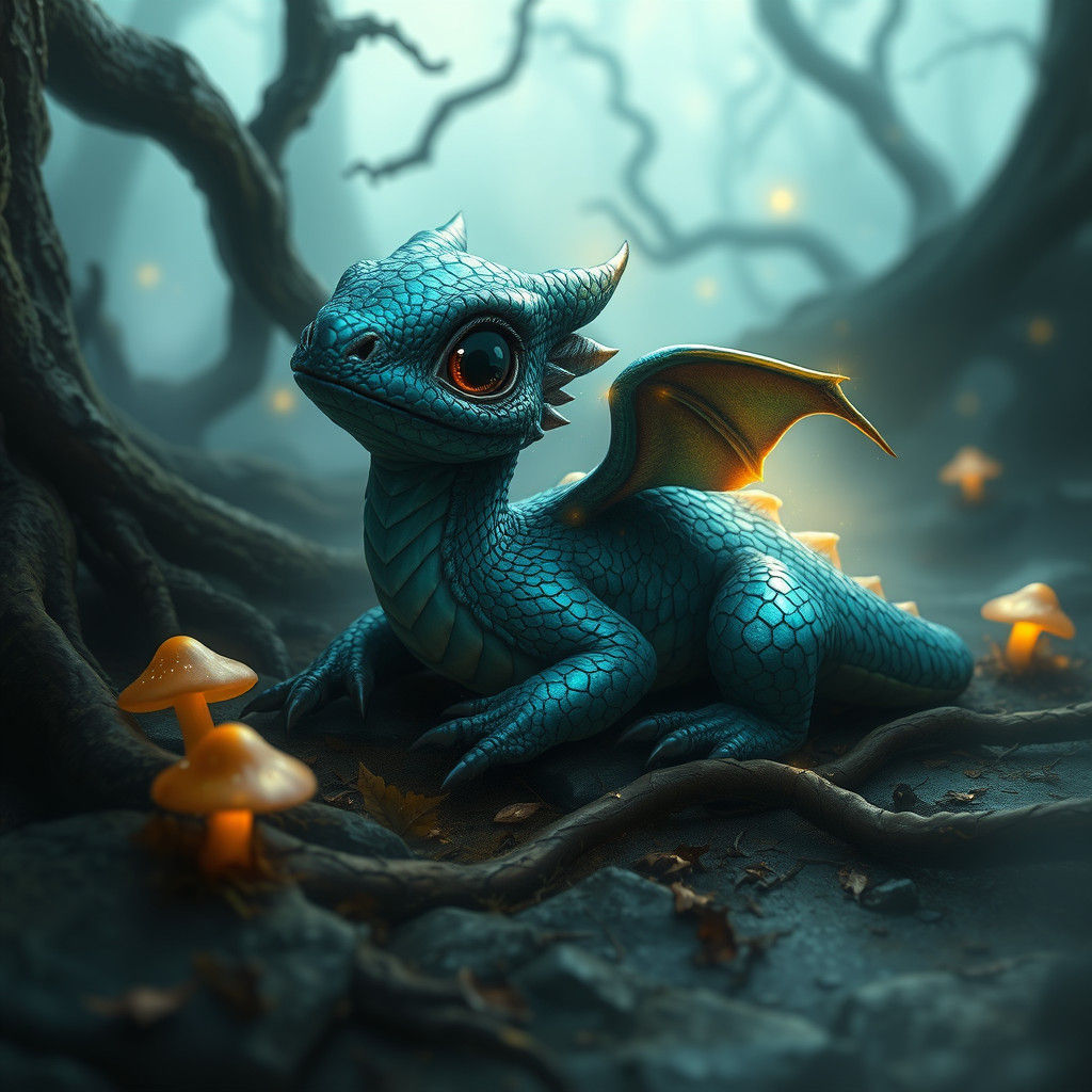 Abandoned Dragon Hatchling in Mystical Forest