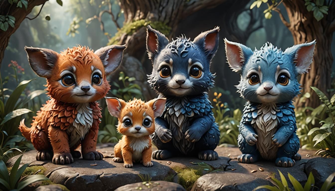Cute Baby Animals in Detailed Matte Painting