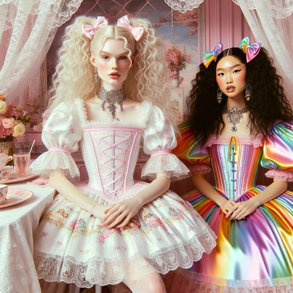 Whimsical Victorian Ballerina and French Maid Duo