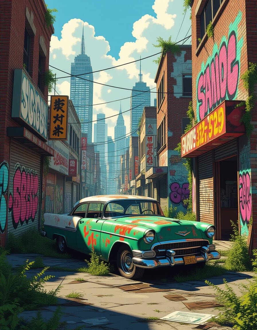 Verdant Overgrown Cityscape in Hyperrealistic Style