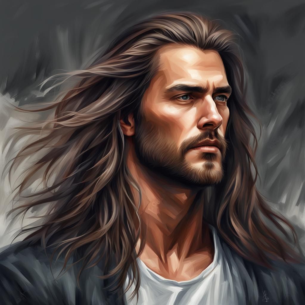 Hyper-Realistic Portrait of a Beautiful Long-Haired Man