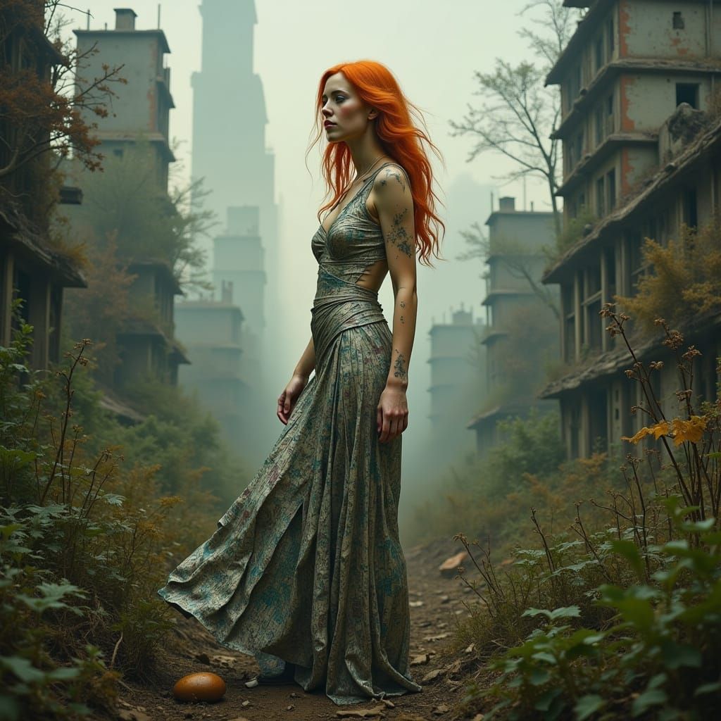 Post-Apocalyptic Woman in Silver Gown