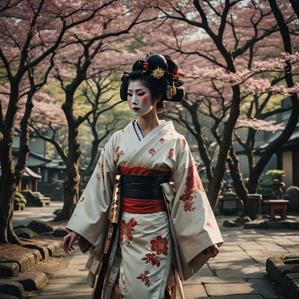 Geisha Portrait in Cinematic Film Style