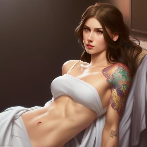 Muscular College Girl Portrait in Digital Art Style