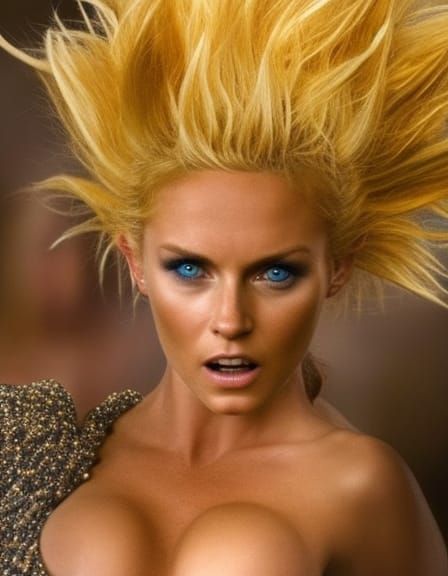 Photorealistic Super Saiyan Woman in Live Action Combat
