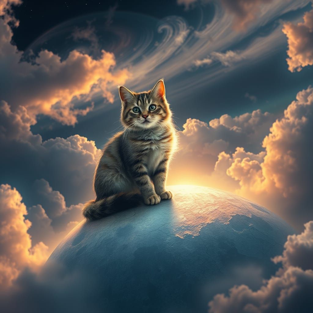 Majestic Kitty on the Moon in Digital Matte Painting Style