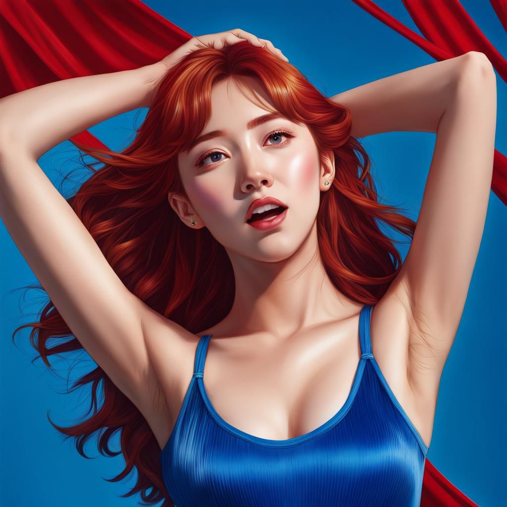 Hyperrealistic Portrait of Wendy Son in Blue Camisole