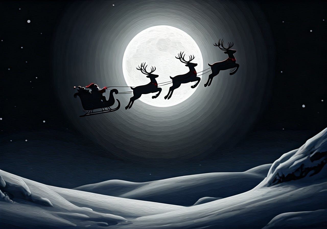 Surreal Christmas Eve Scene in Black and White with Ethereal...