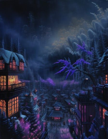 Whimsical Midsummer Night's Dream in a Cyberpunk Cityscape