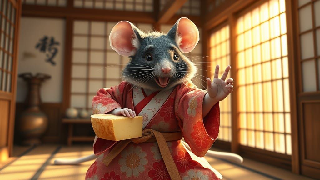 Feisty Rat's Karate Chop in Anime Art Style
