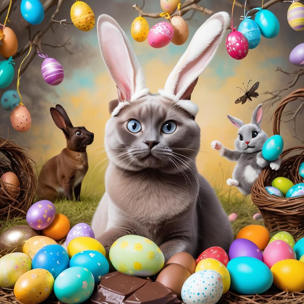Siamese Cat's Easter Egg Hunt Adventure