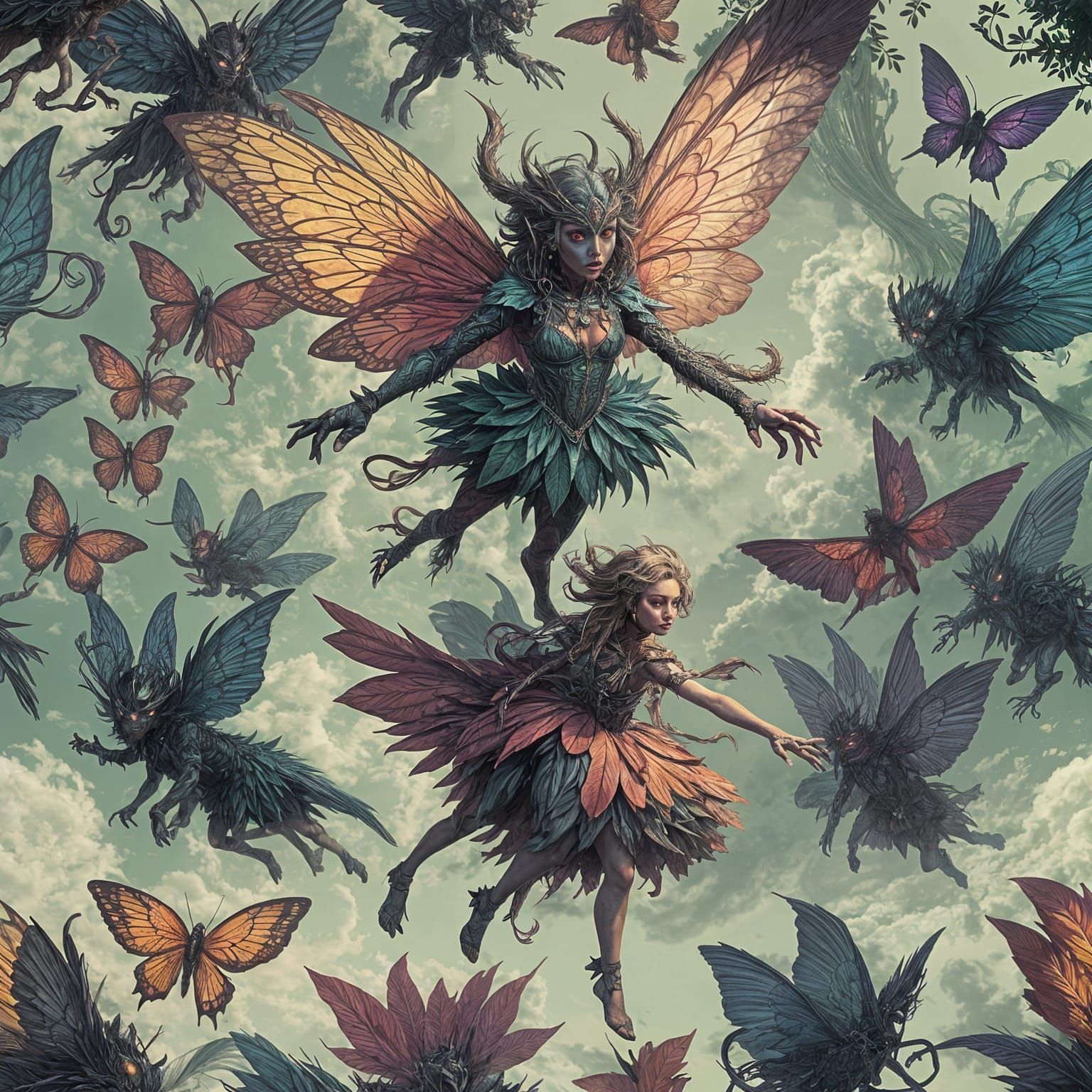 Shadowed Monster and Flying Fairy Image