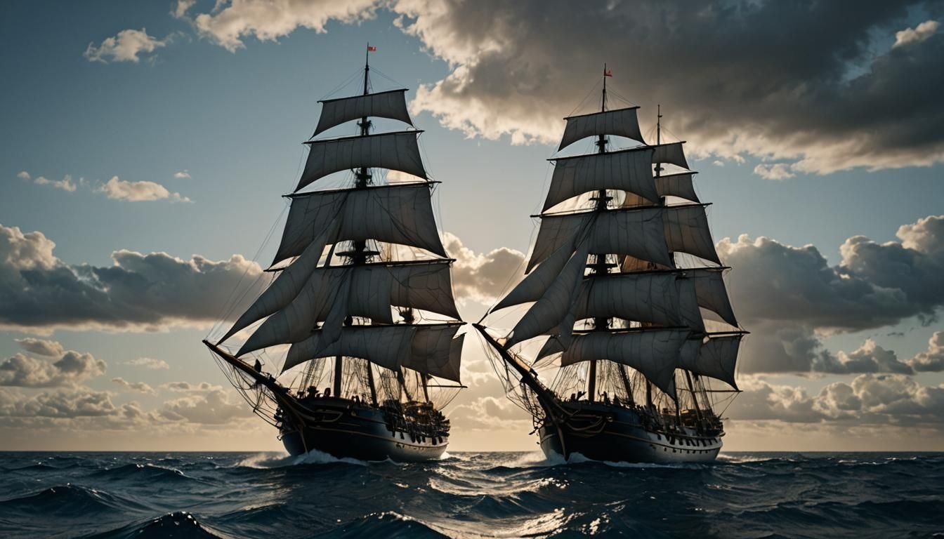 Full-Rigged Ship Sails in Double Exposure Style