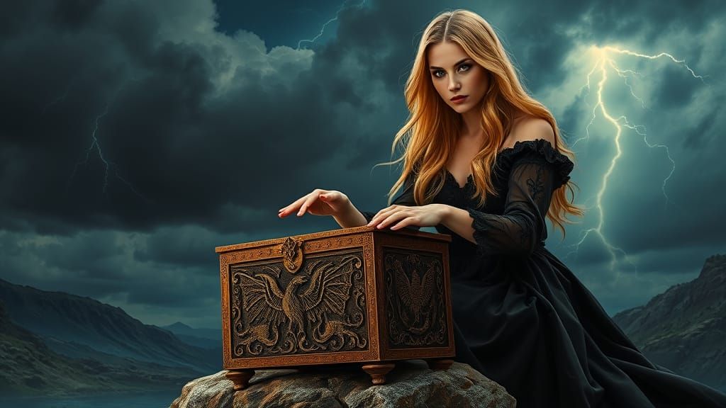 Ethereal Gothic Goddess on Windswept Outcrop