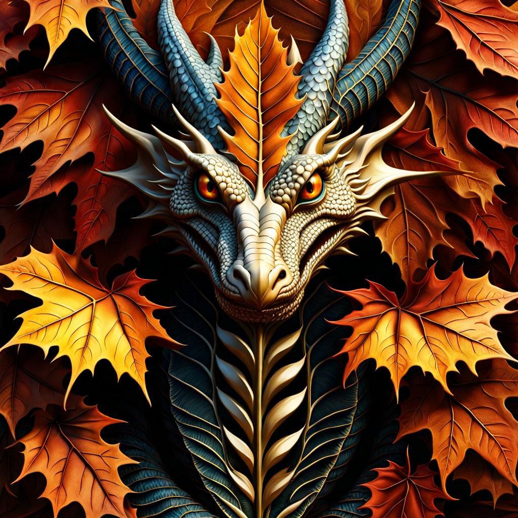 Autumn Leaf Dragon in Pagan Surrealism Style