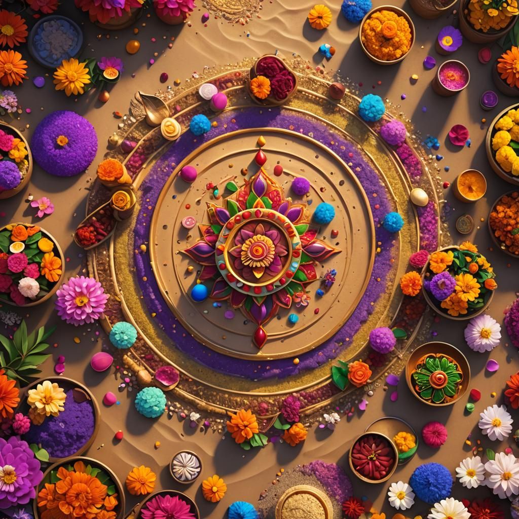 Diwali Festival: Flowers, Sand Art, and Indian Sweets