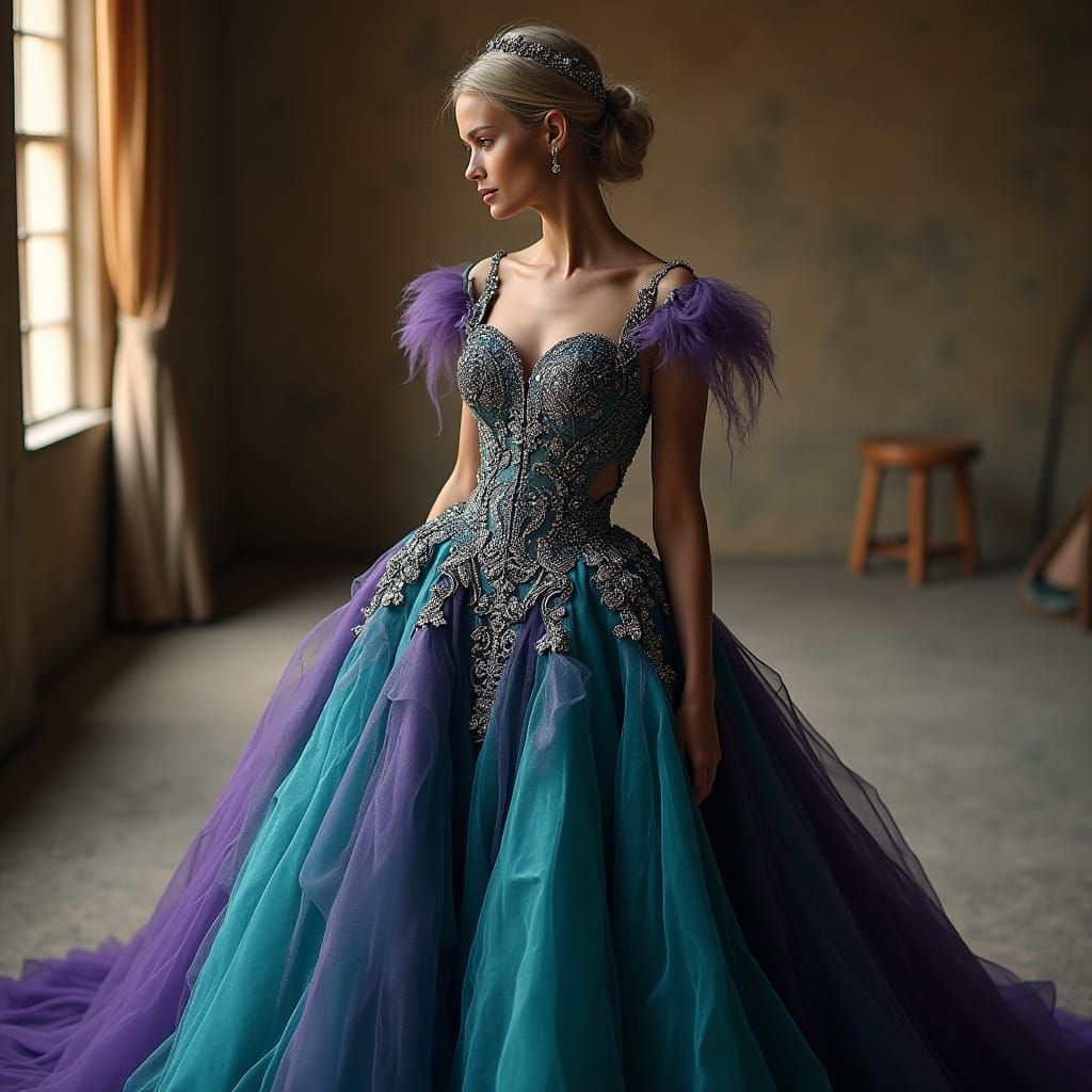 Ethereal Bride in Futuristic, Lavish Wedding Gown