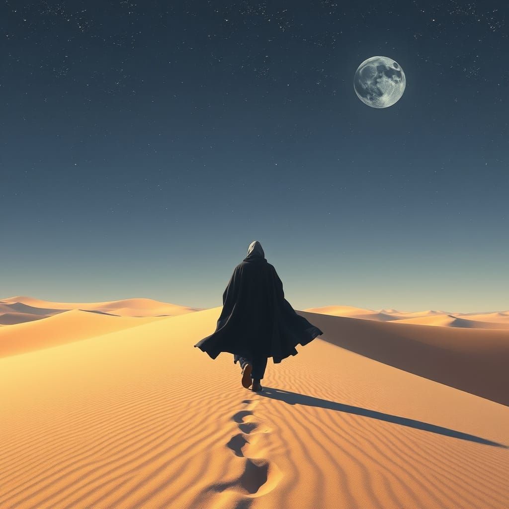 Surreal Desert Landscape at Night in a Dreamy Cyberpunk Aest...