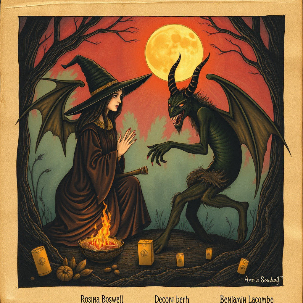 Witch Summons Demon in Surreal Art Style
