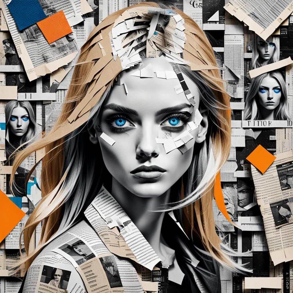 Surreal Collage Portrait with Newspaper and Grunge Textures