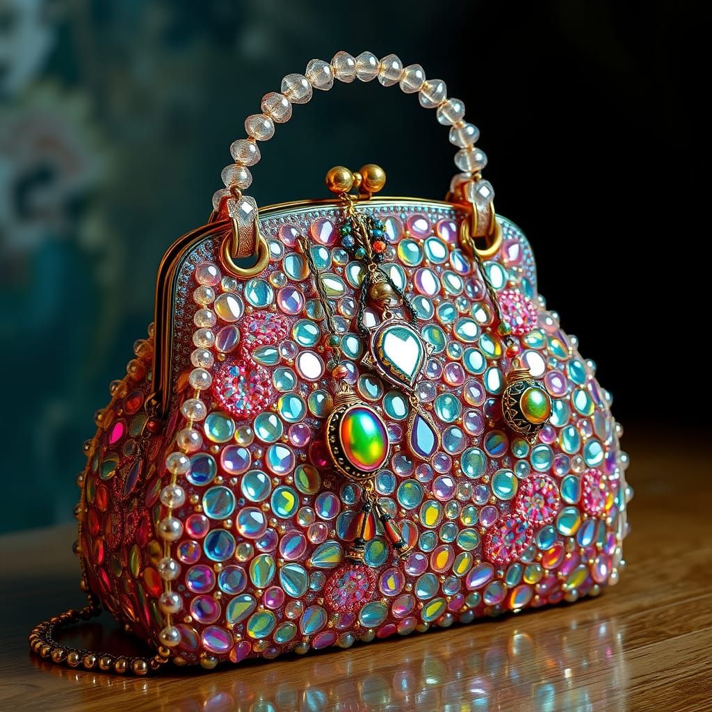 Iridescent Beaded Handbag in Art Nouveau Style