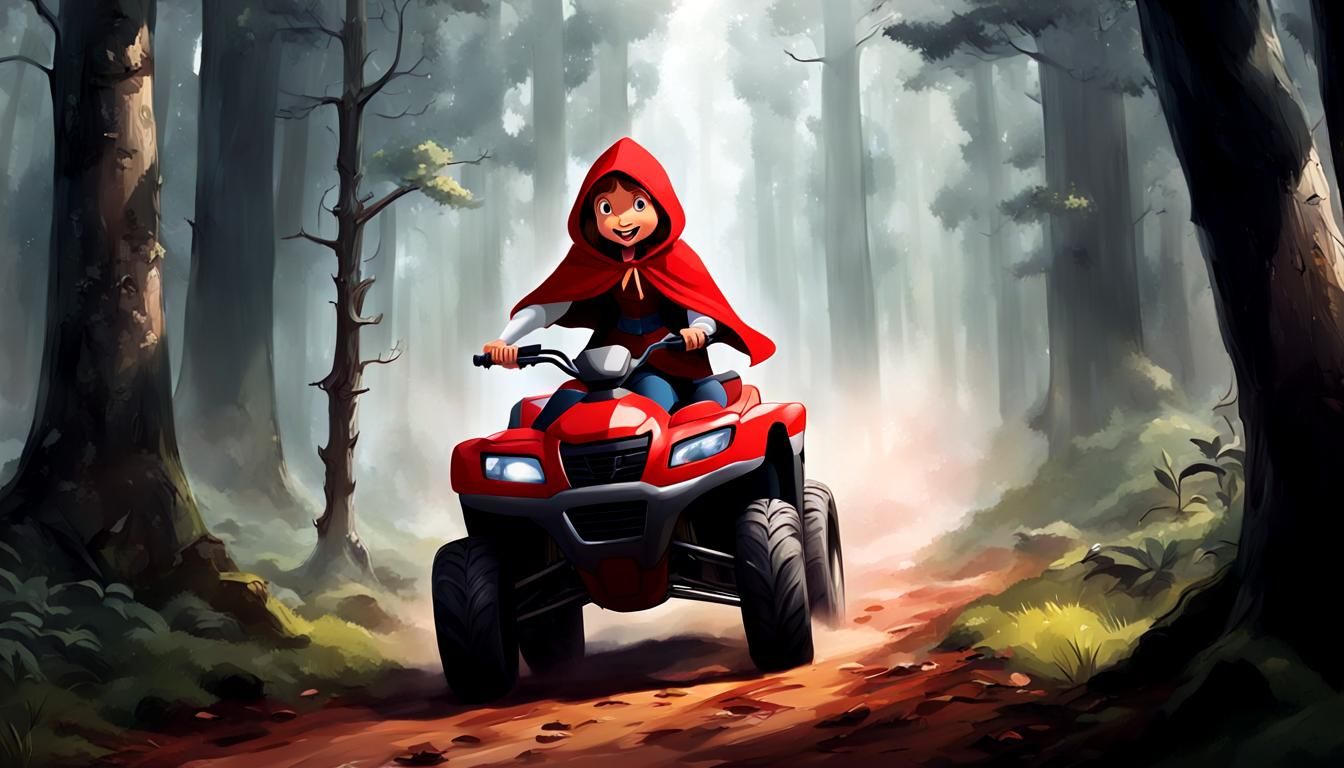 Little Red Riding Hood Races on Quad Bike