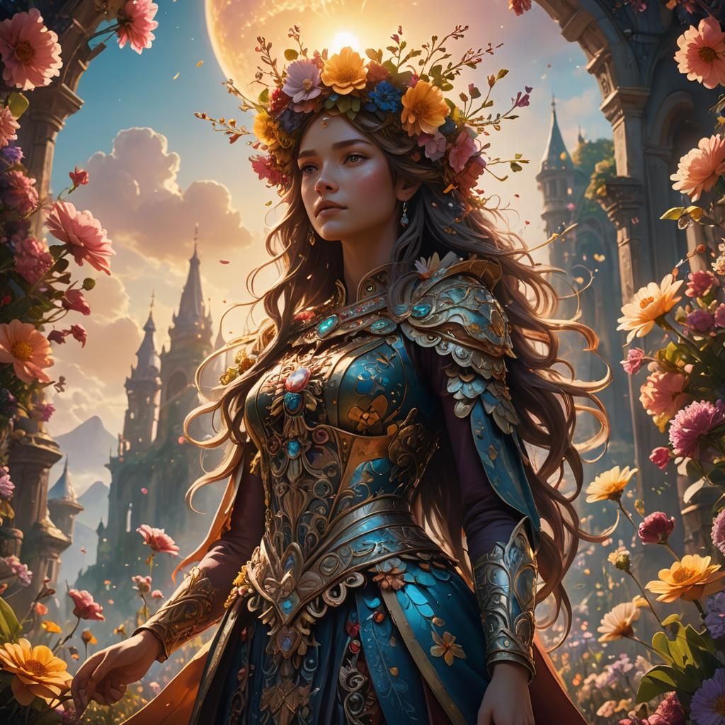Floral Crowned Figure in Warm Backlit Fantasy Art