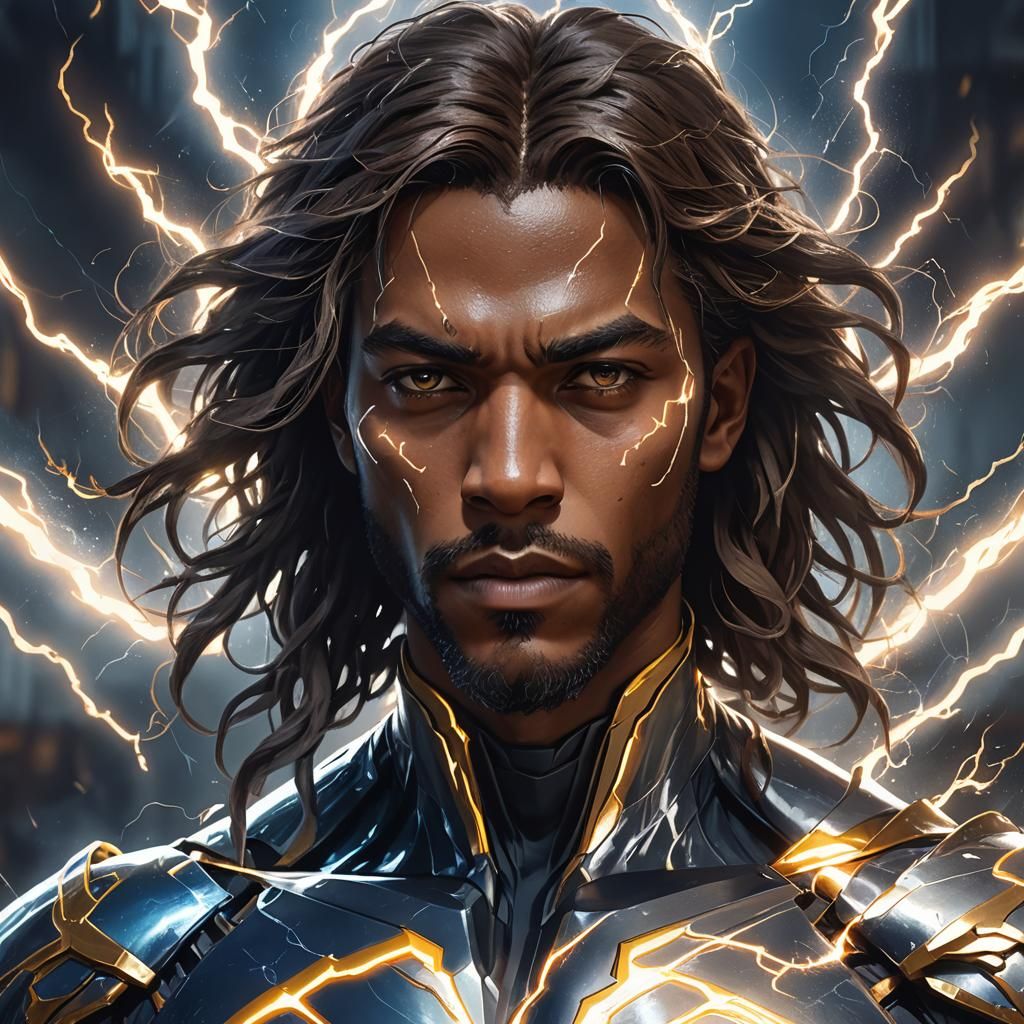 Detailed Portrait of Gabriel Black-Lightning in Art Nouveau ...