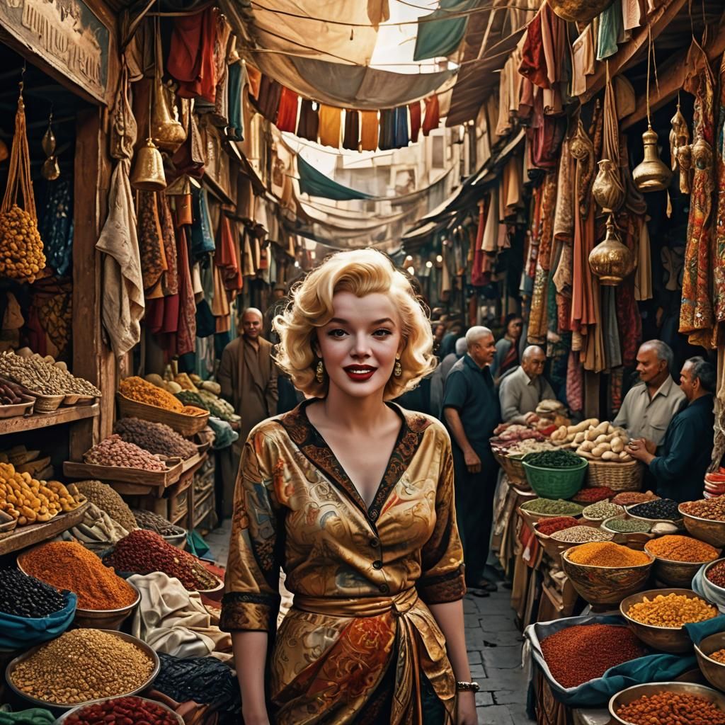 Marilyn Monroe in Tangiers Market: Fantasy Concept Art