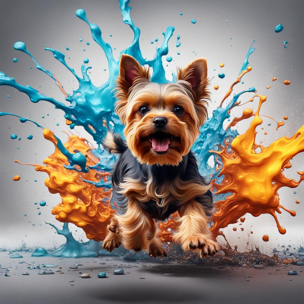 Explosive Yorkshire Terrier Liquid Splash Art
