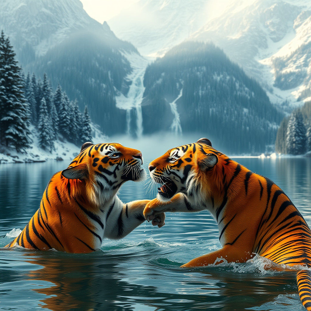 Affectionate Bengal Tigers in Swiss Winter Wonderland