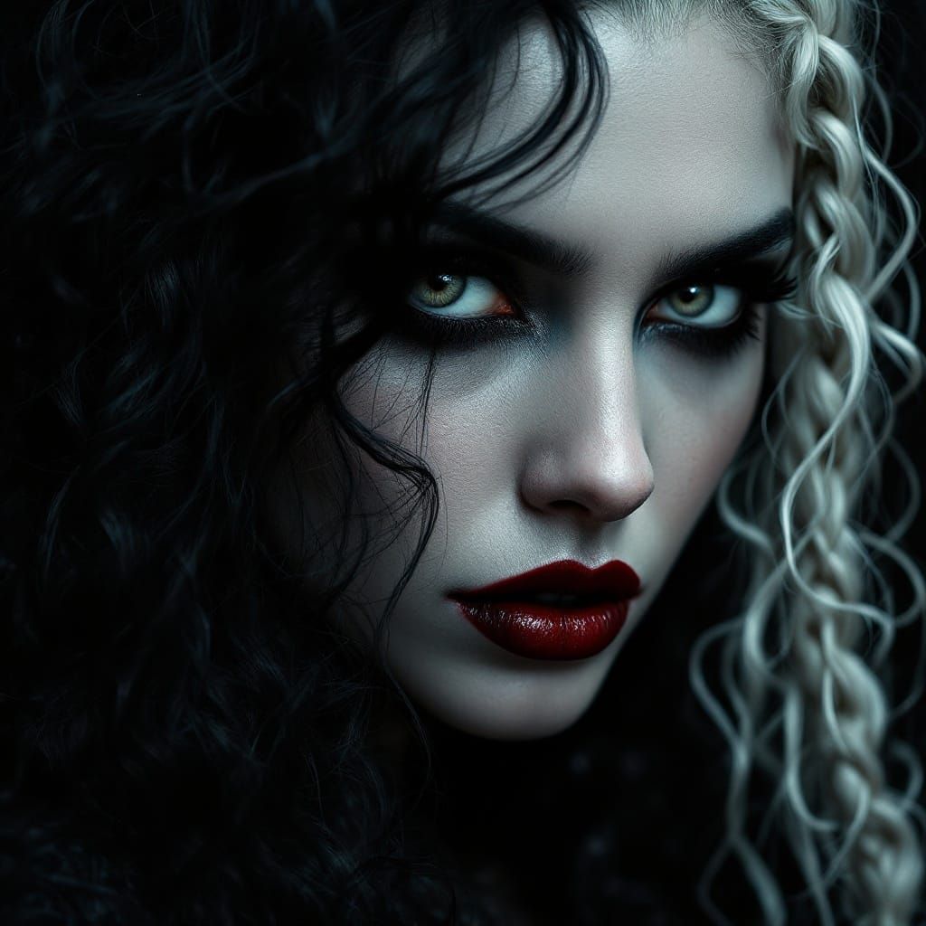 Gothic Woman with Striking Features in Dramatic Lighting