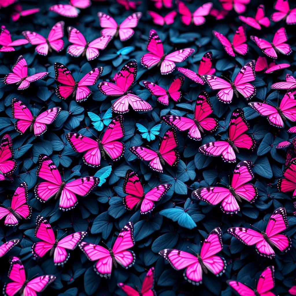Neon Pink Butterflies: Hyperrealistic Digital Art