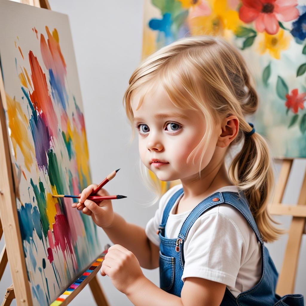 Young Blonde Girl Painting a Picture