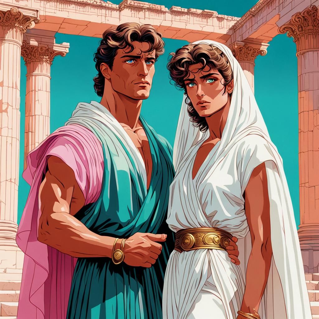 Vaporwave Roman Couple in Hyperrealistic Style