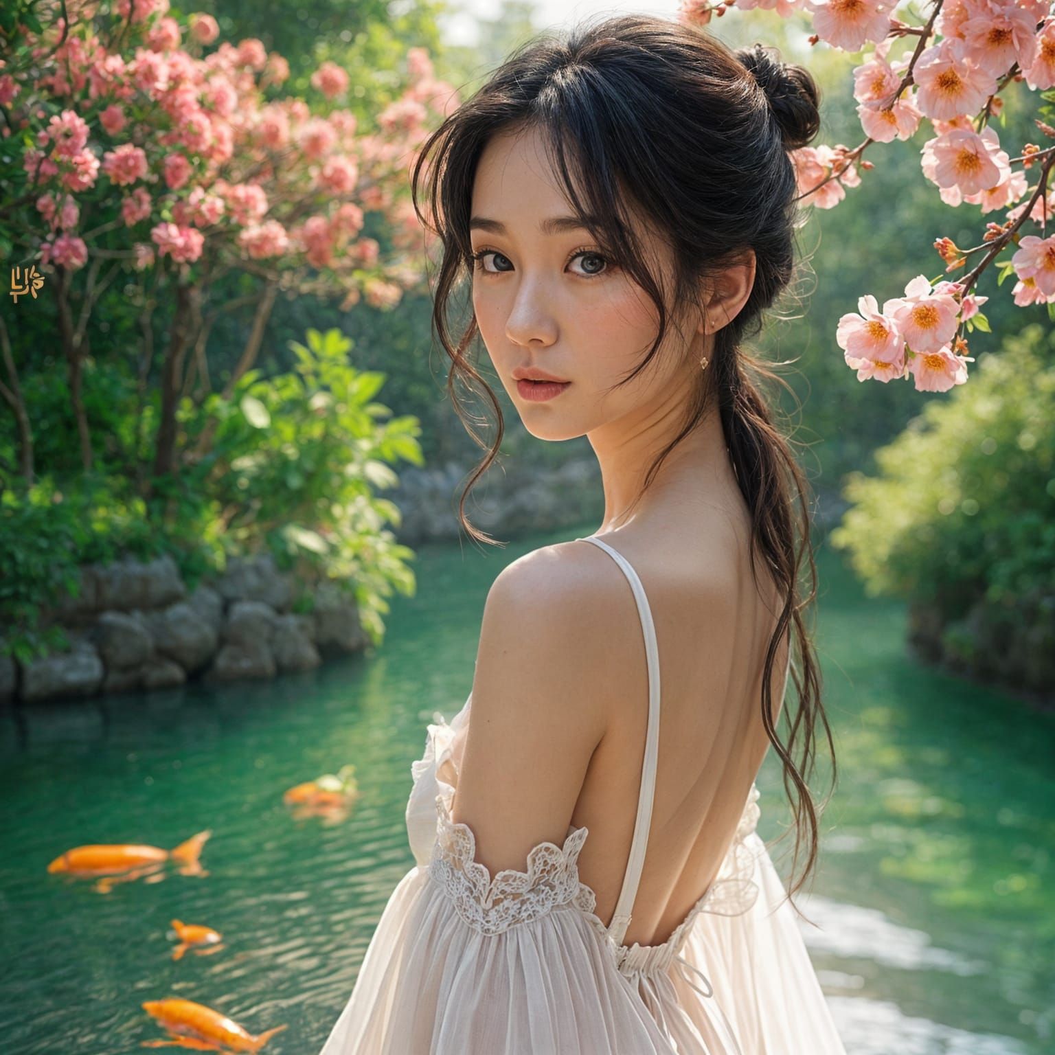 Surrealistic Portrait of a Chinese Woman in a Low-Cut White ...