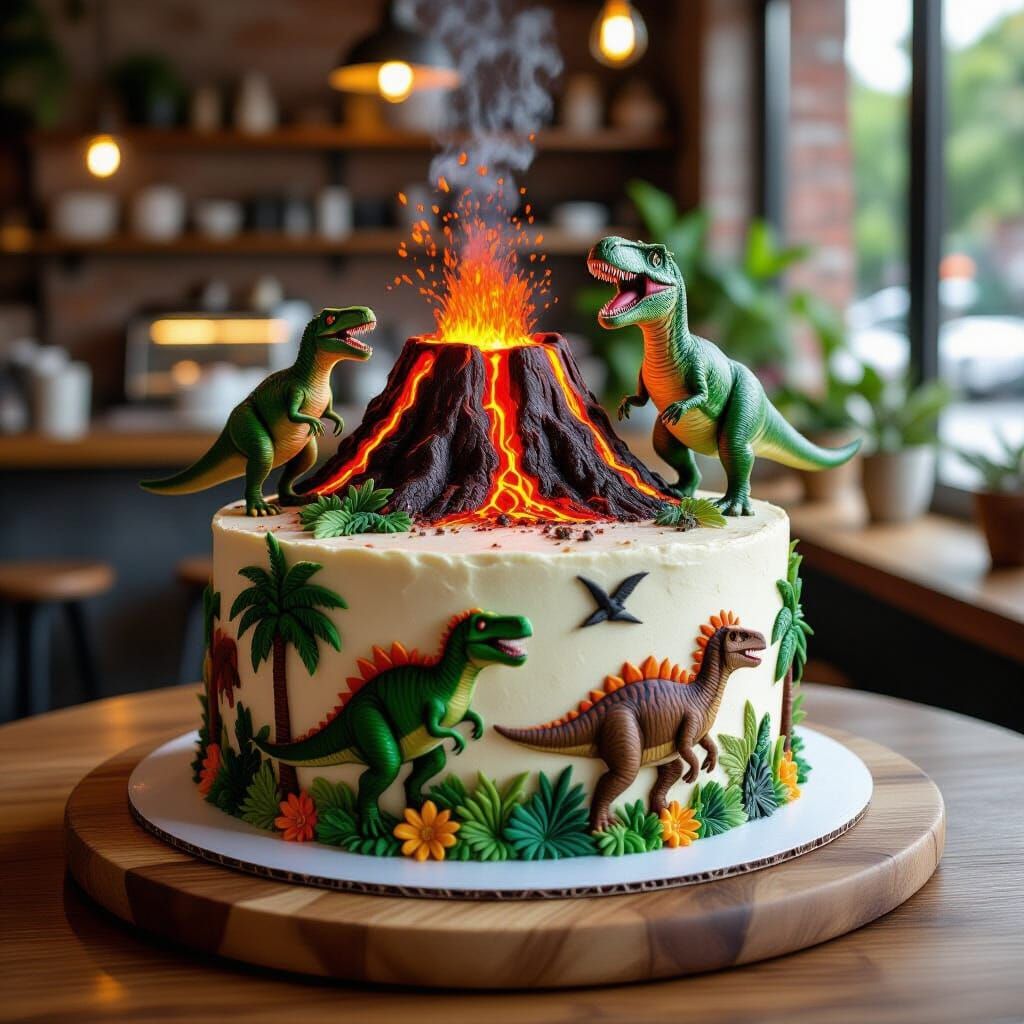 Jurassic Park Cake with Dinosaurs: Jungle Theme