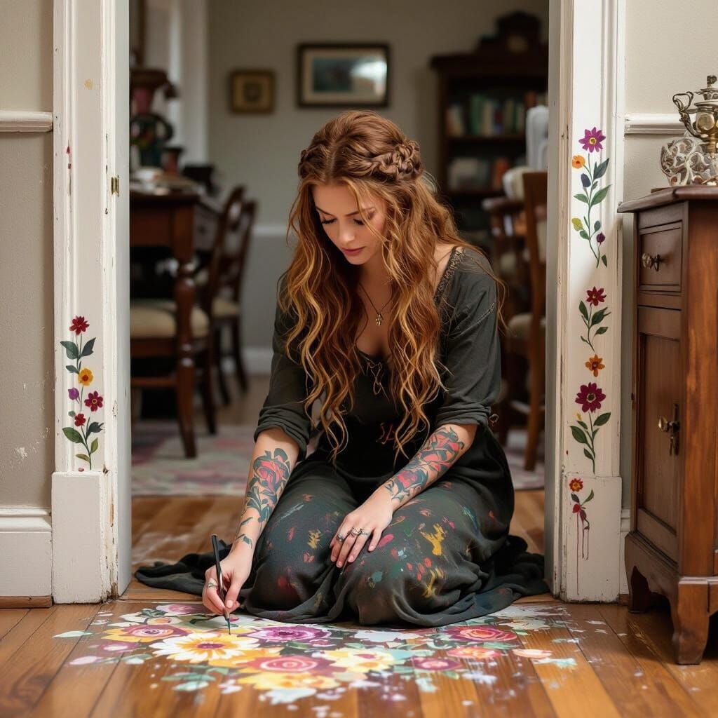 Feyre Painting Flowers with Glowing Tattoos