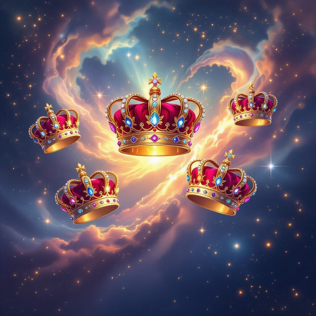 Majestic Fantasy Crowns Floating with Glowing Diamonds