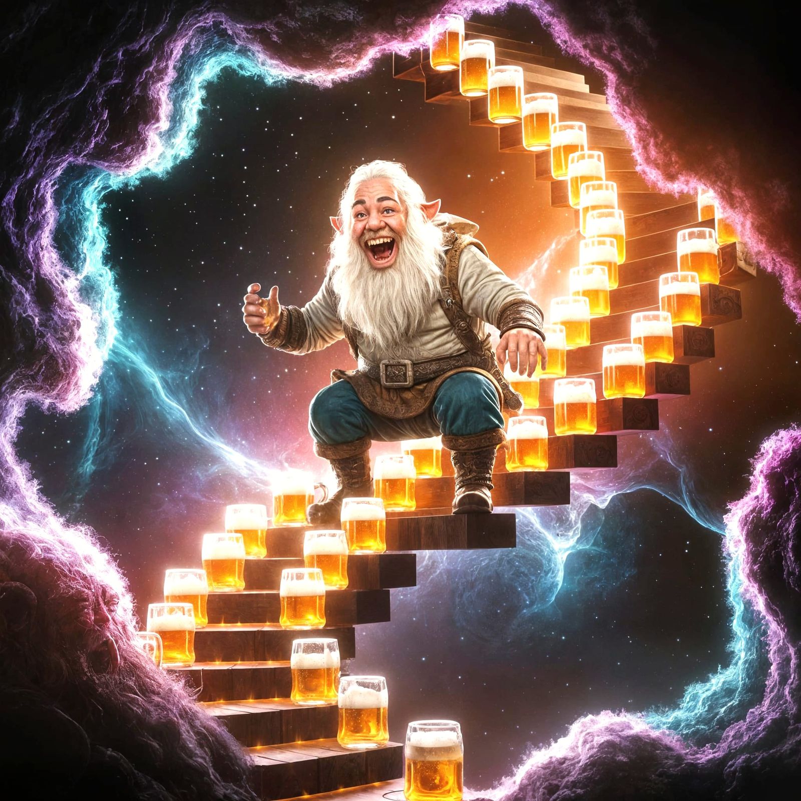 Laughing Dwarf on Beer Mug Stairway to Heaven