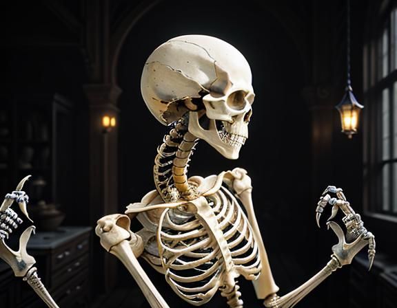 Furry Skeleton Cleaning Bones: Dark Fantasy Concept Art