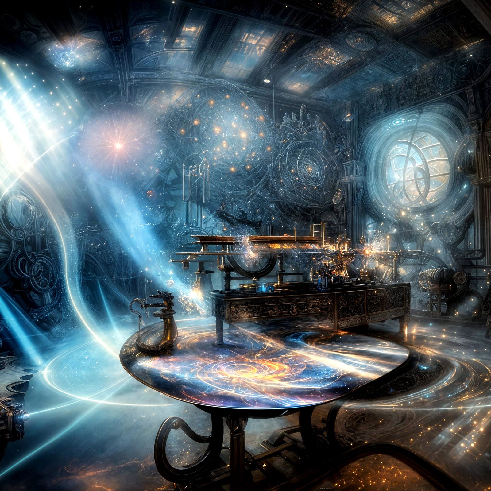 Surreal Laboratory with God Rays in Hyperdetailed Render