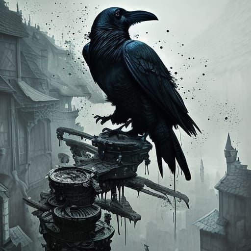 Intricately Detailed Raven in Fantasy Splash Art