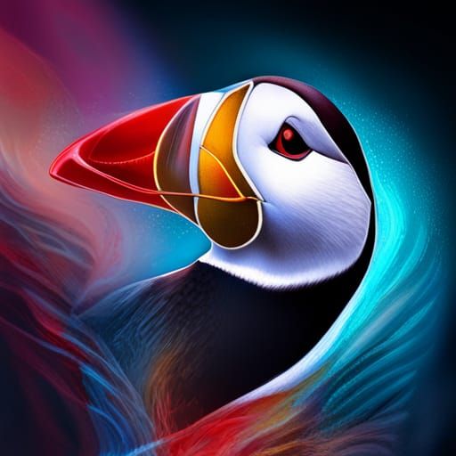 Hyperrealistic Puffin Portrait with Colorful Background